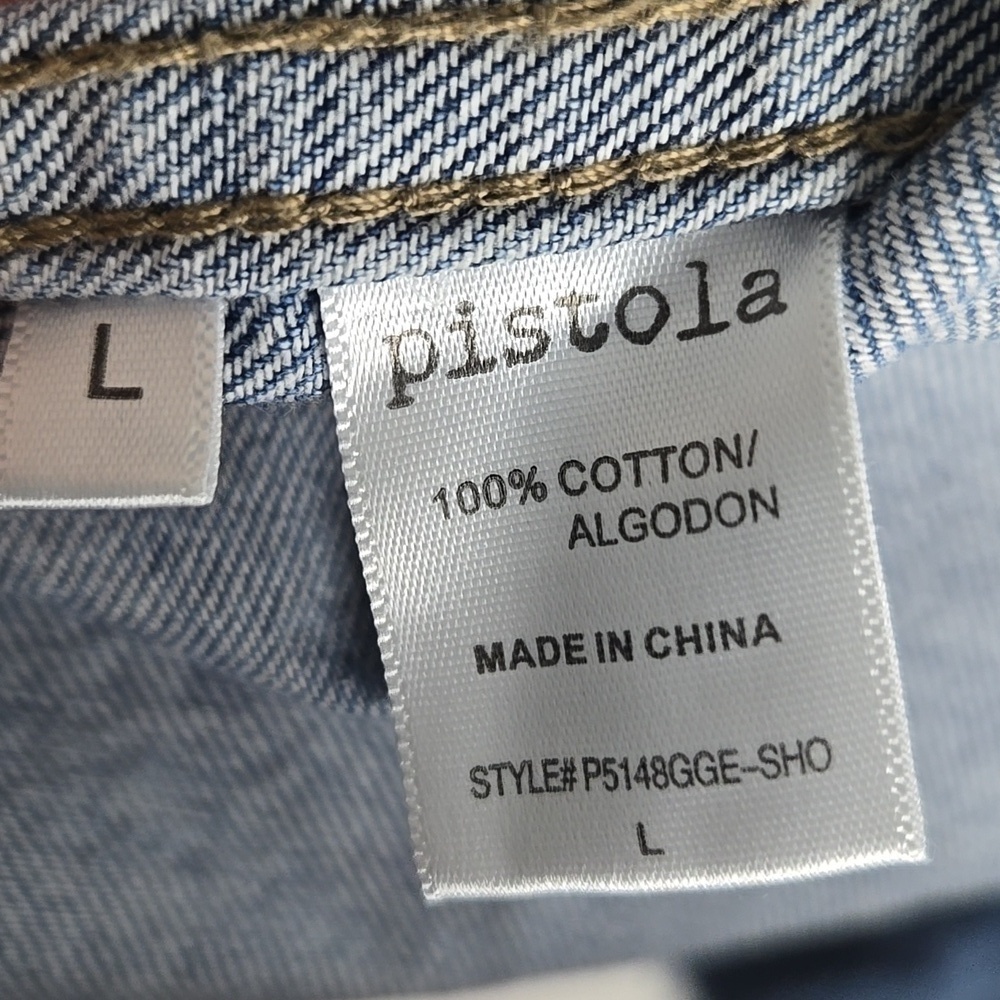 Pistola Distressed Cropped Blue Denim Jacket-Size Large - Picture 11 of 16